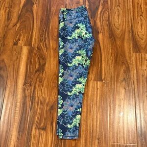 Fabletics Navy and Lime Floral Leggings